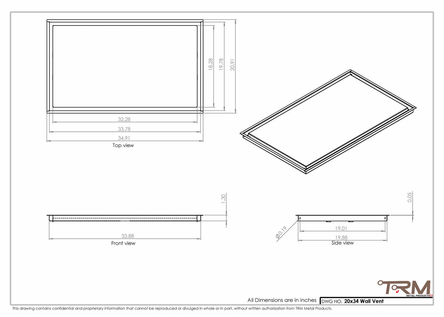 20x34 - Wall Vent - Modern Vent Cover -  Return Air Vent - TRM Metal  34x20