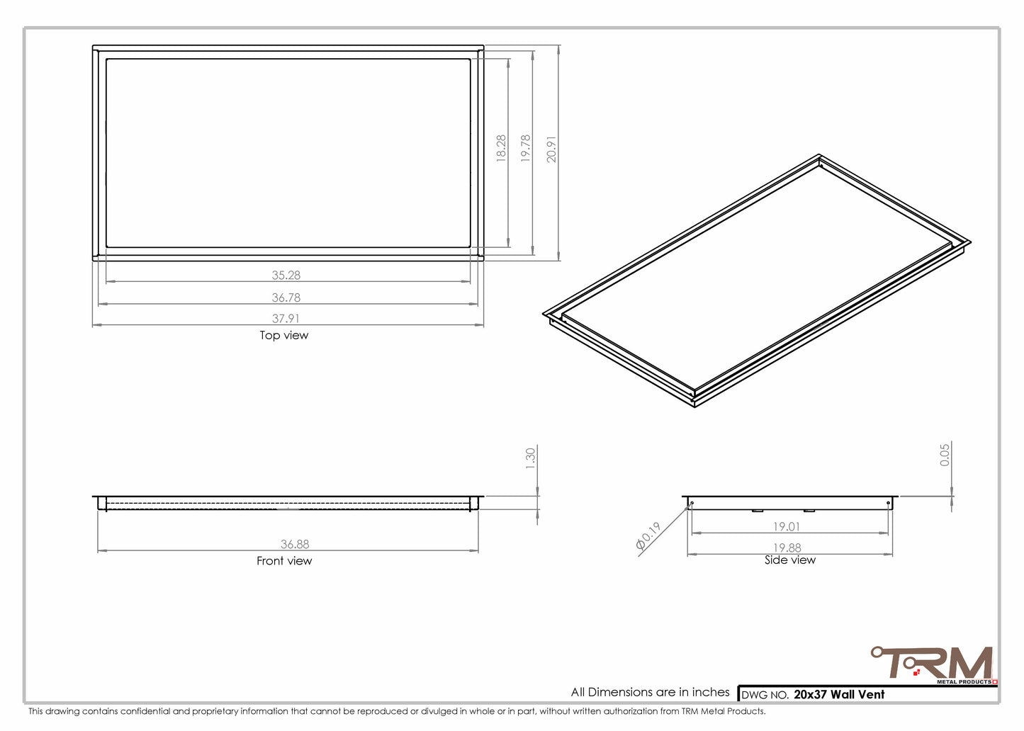 20x37 - Wall Vent - Modern Vent Cover -  Return Air Vent - TRM Metal  37x20