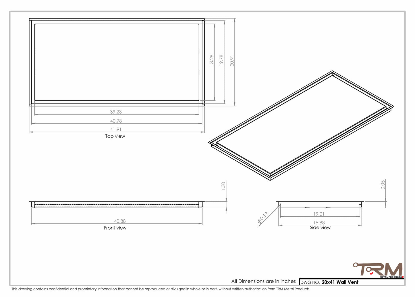 20x41 - Wall Vent - Modern Vent Cover -  Return Air Vent - TRM Metal  41x20