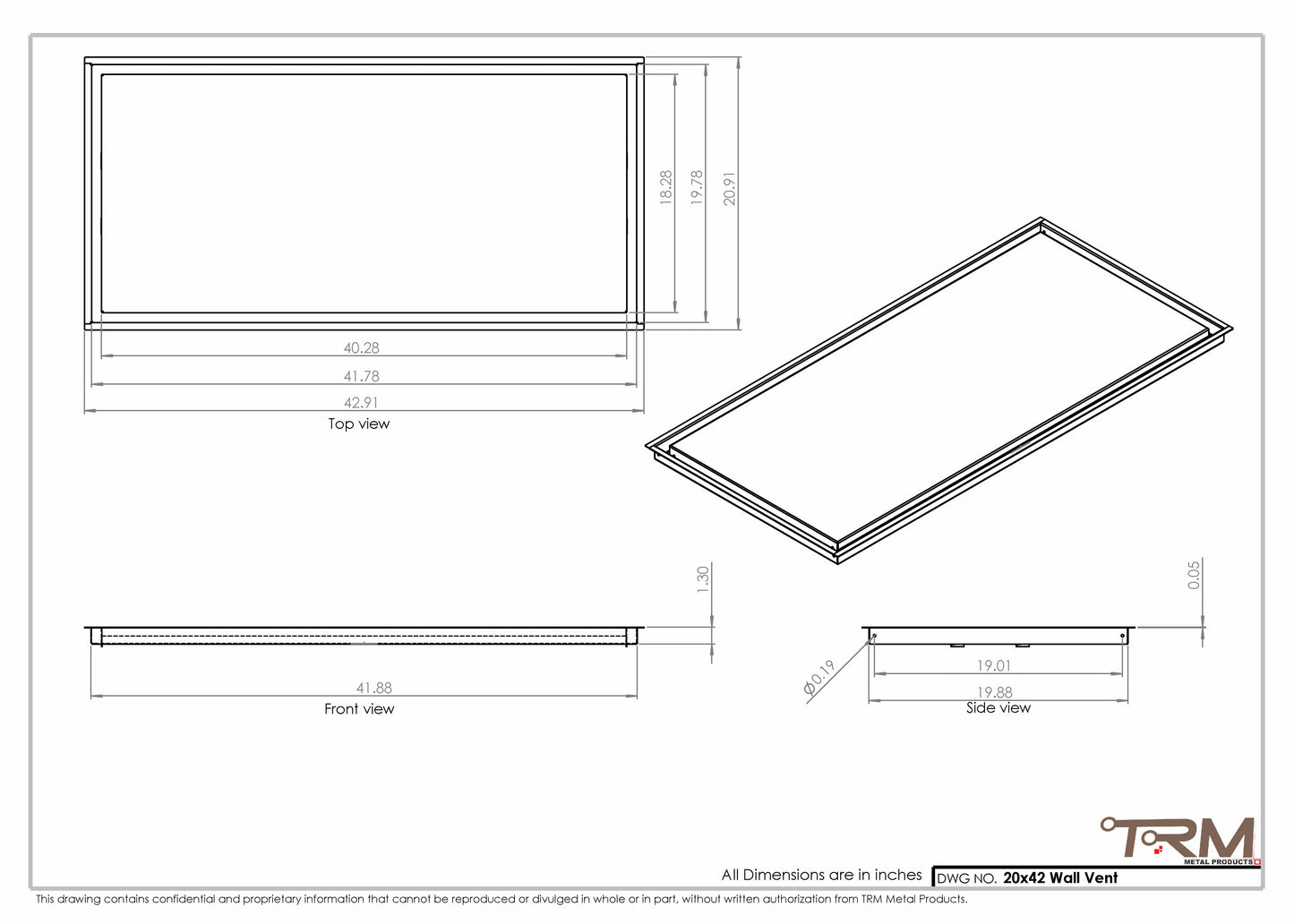 20x42 - Wall Vent - Modern Vent Cover -  Return Air Vent - TRM Metal  42x20