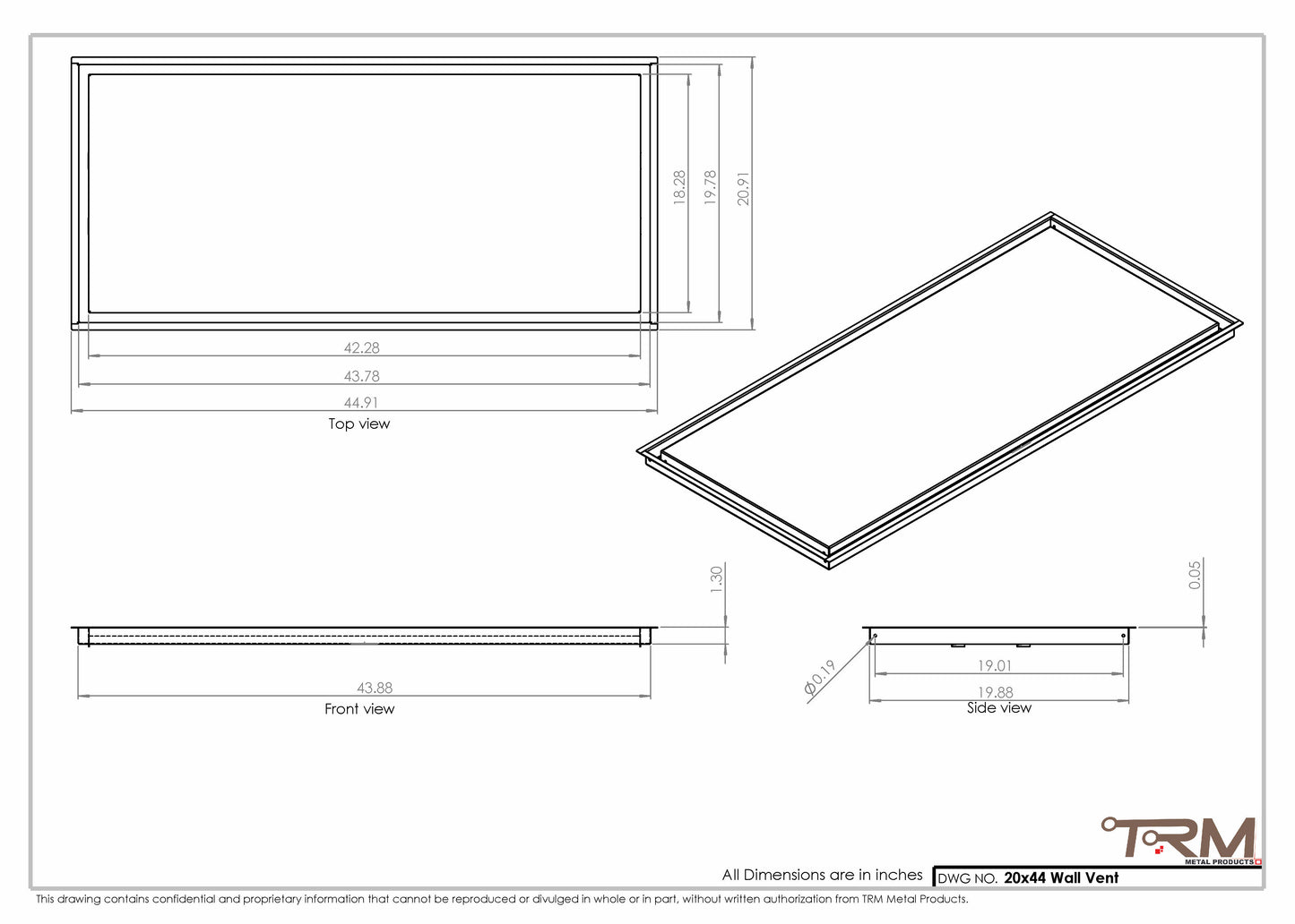 20x44 - Wall Vent - Modern Vent Cover -  Return Air Vent - TRM Metal  44x20