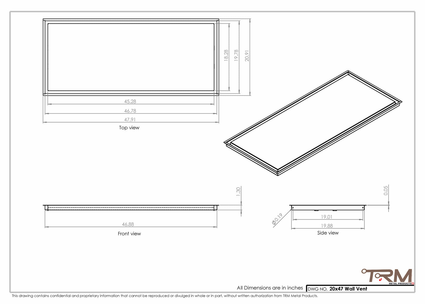 20x47 - Wall Vent - Modern Vent Cover -  Return Air Vent - TRM Metal  47x20