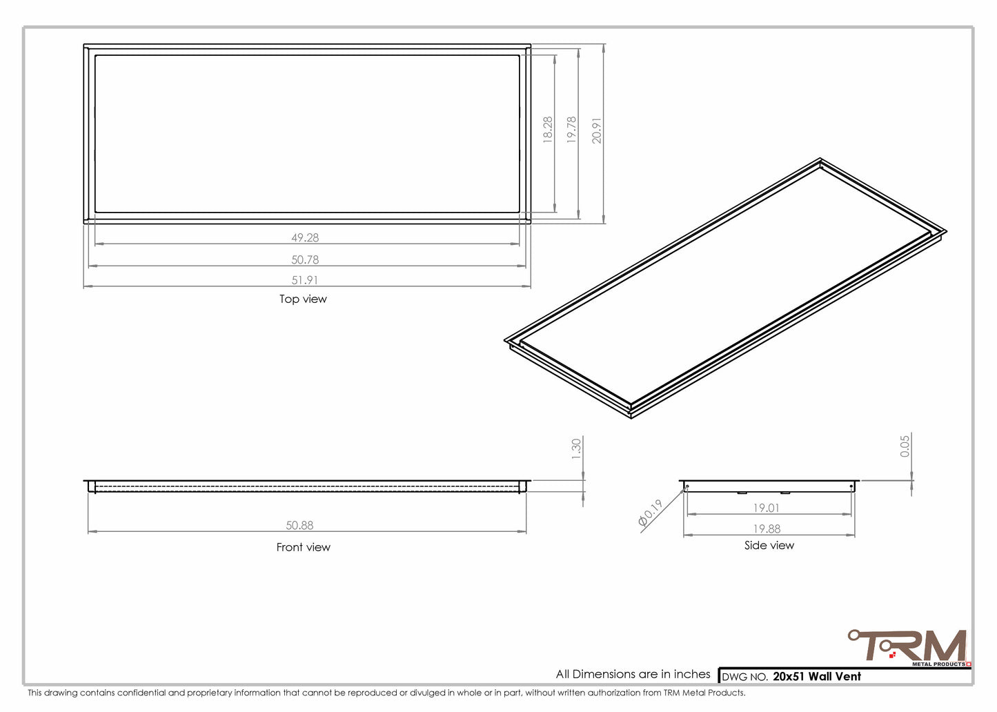 20x51 - Wall Vent - Modern Vent Cover -  Return Air Vent - TRM Metal  51x20