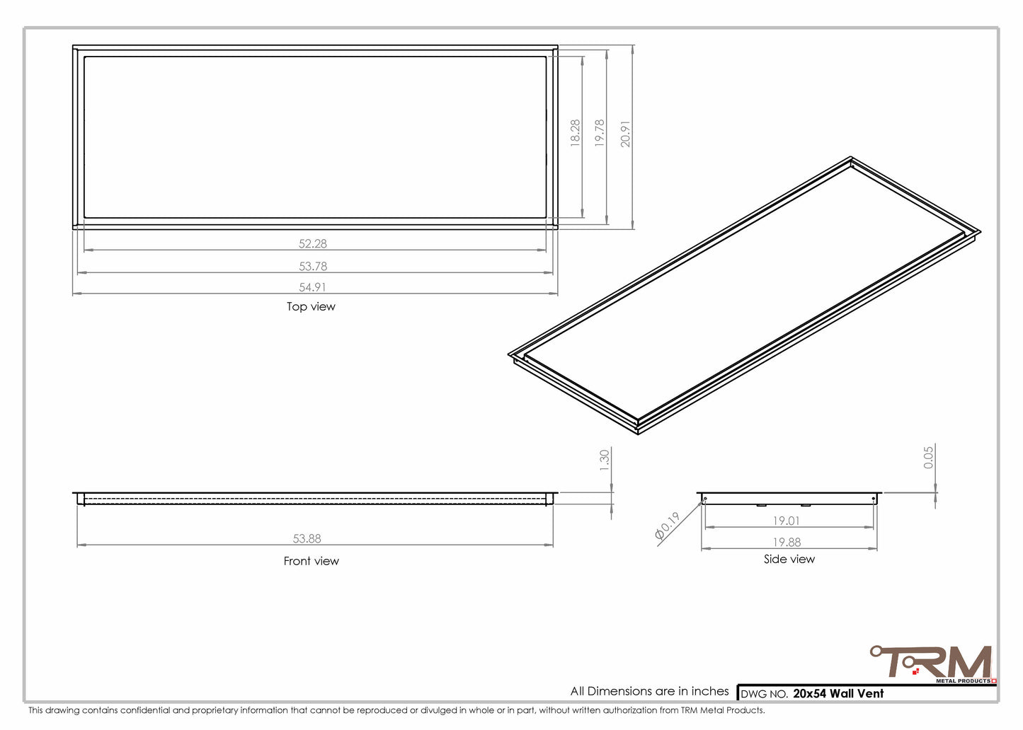 20x54 - Wall Vent - Modern Vent Cover -  Return Air Vent - TRM Metal  54x20