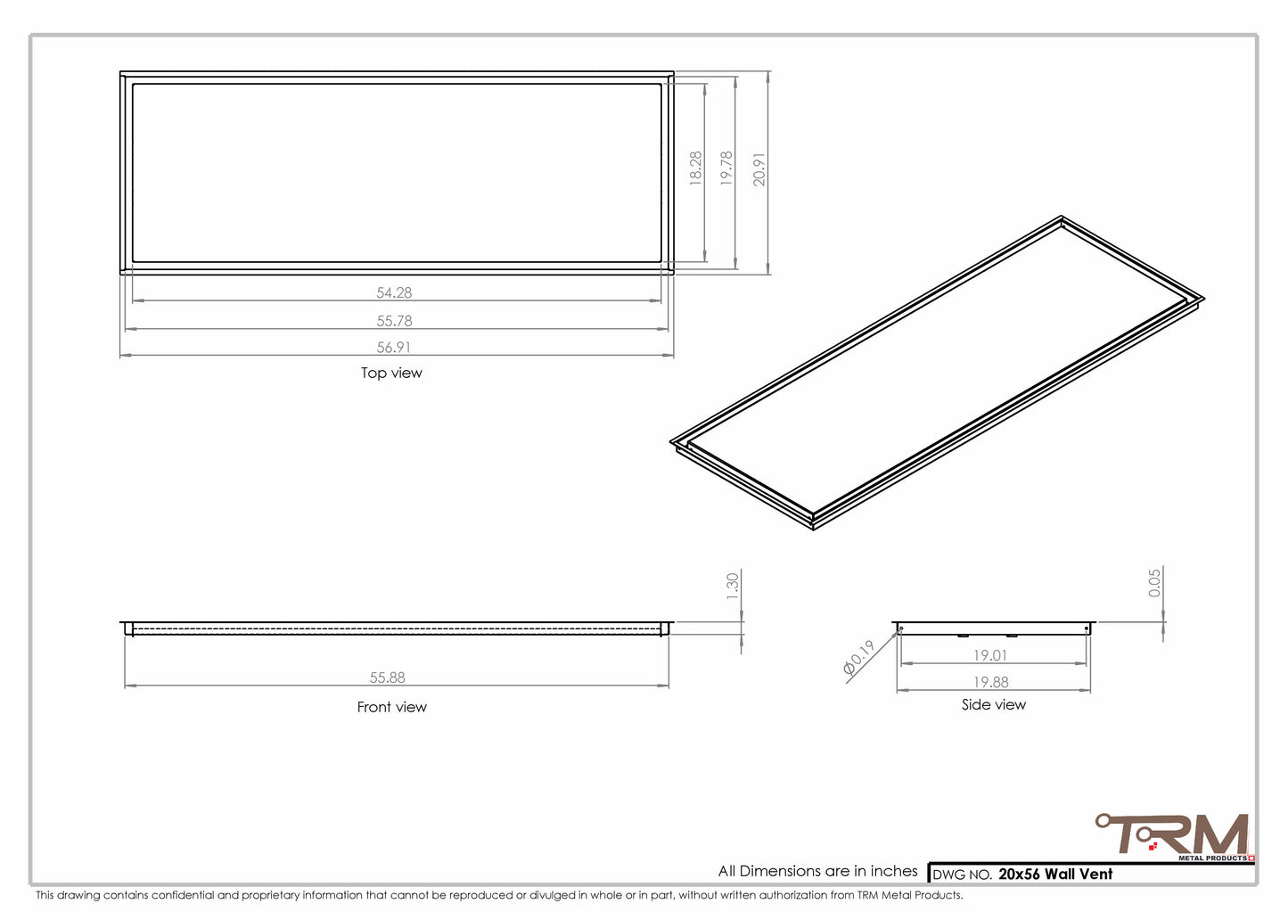 20x56 - Wall Vent - Modern Vent Cover -  Return Air Vent - TRM Metal  56x20