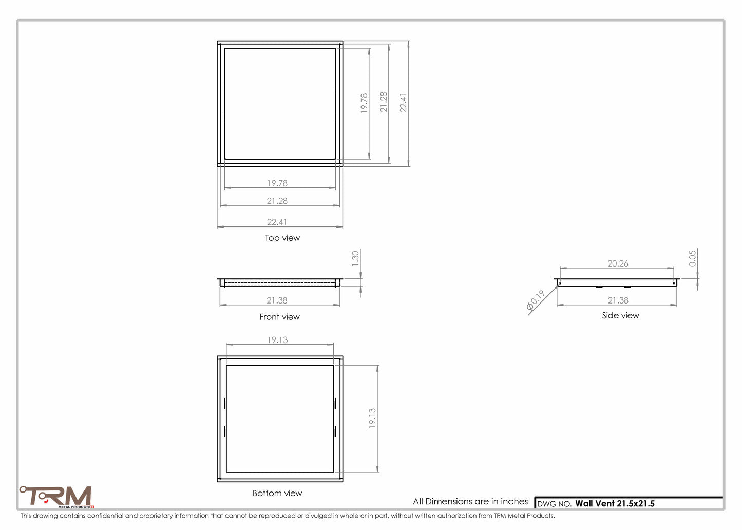 21.5x21.5 - Wall Vent - Modern Vent Cover -  Return Air Vent - TRM Metal  21.5x21.5