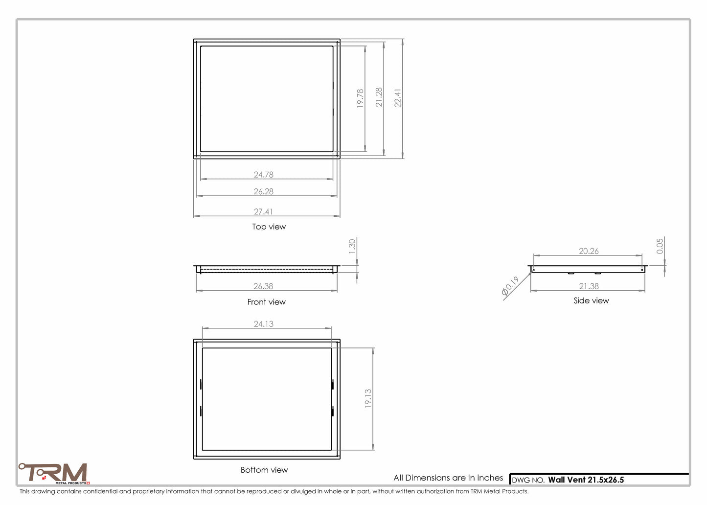 21.5x26.5 - Wall Vent - Modern Vent Cover -  Return Air Vent - TRM Metal  26.5x21.5