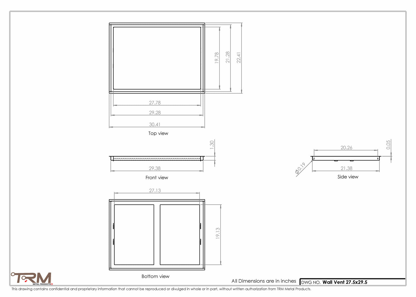 21.5x29.5 - Wall Vent - Modern Vent Cover -  Return Air Vent - TRM Metal  29.5x21.5