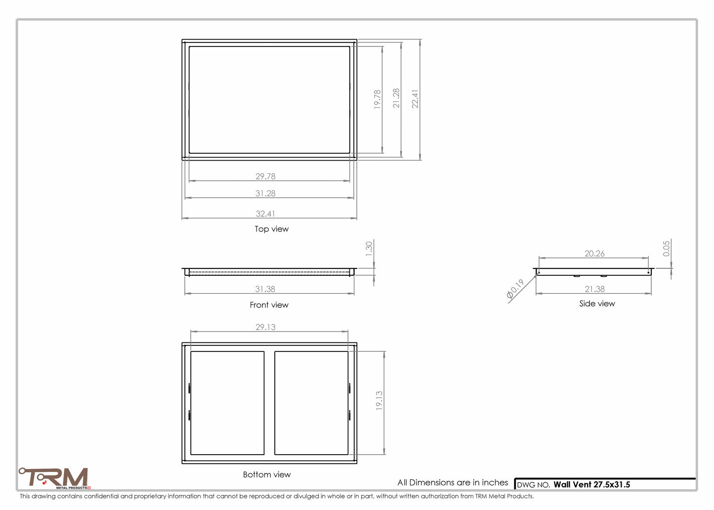 21.5x31.5 - Wall Vent - Modern Vent Cover -  Return Air Vent - TRM Metal  31.5x21.5