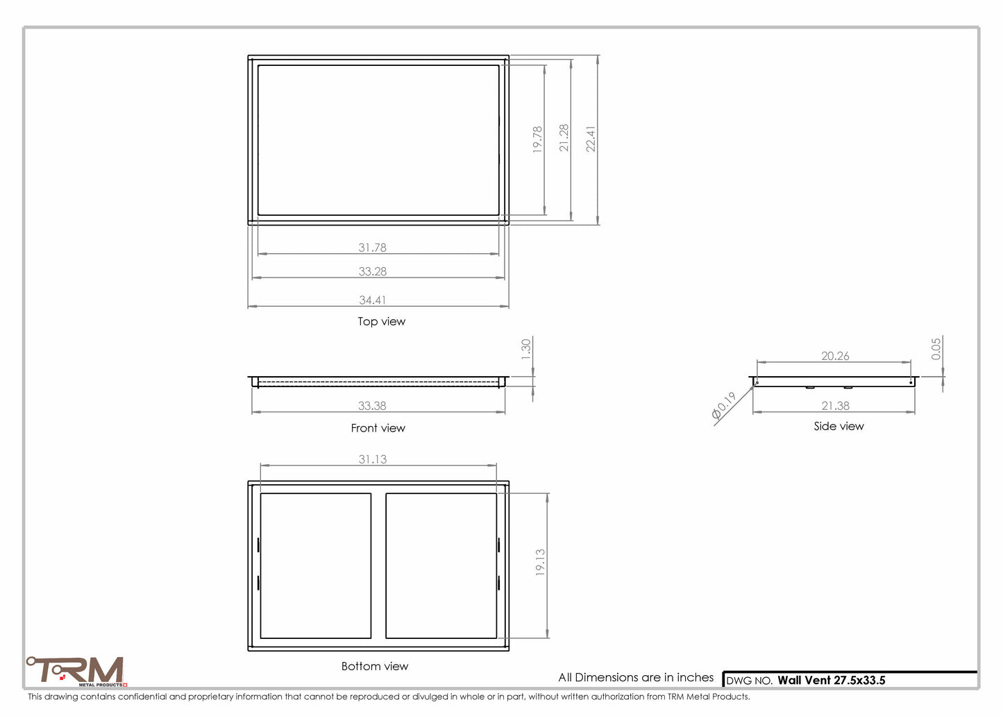 21.5x33.5 - Wall Vent - Modern Vent Cover -  Return Air Vent - TRM Metal  33.5x21.5