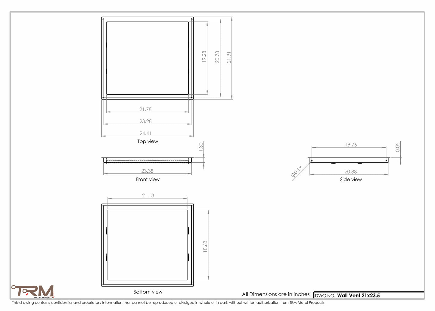 21x23.5 - Wall Vent - Modern Vent Cover -  Return Air Vent - TRM Metal  23.5x21