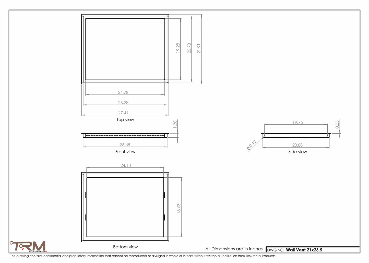 21x26.5 - Wall Vent - Modern Vent Cover -  Return Air Vent - TRM Metal  26.5x21