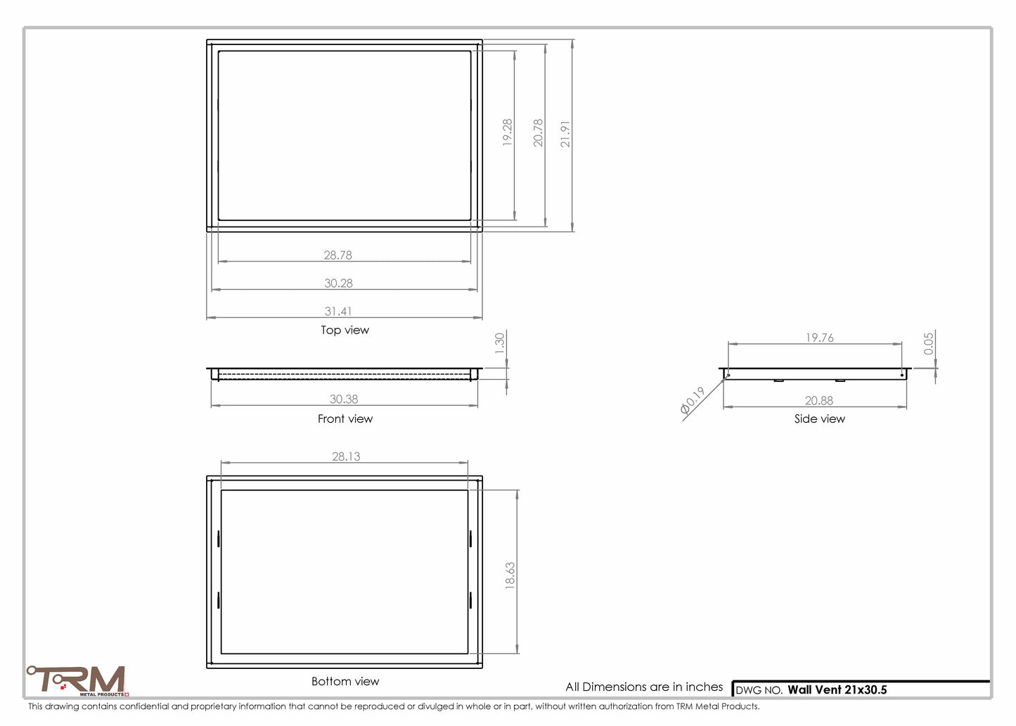 21x30.5 - Wall Vent - Modern Vent Cover -  Return Air Vent - TRM Metal  30.5x21