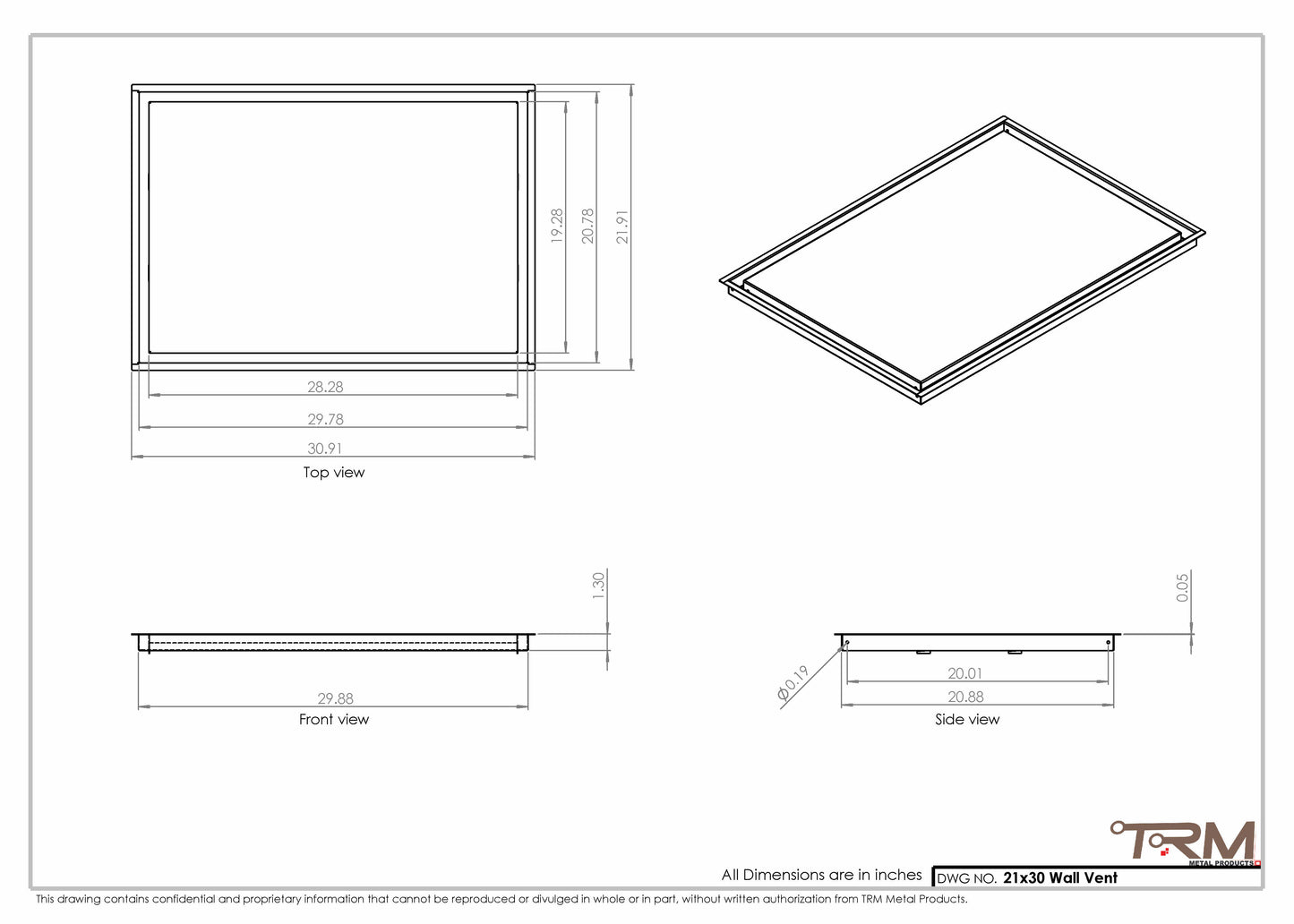 21x30 - Wall Vent - Modern Vent Cover -  Return Air Vent - TRM Metal  30x21