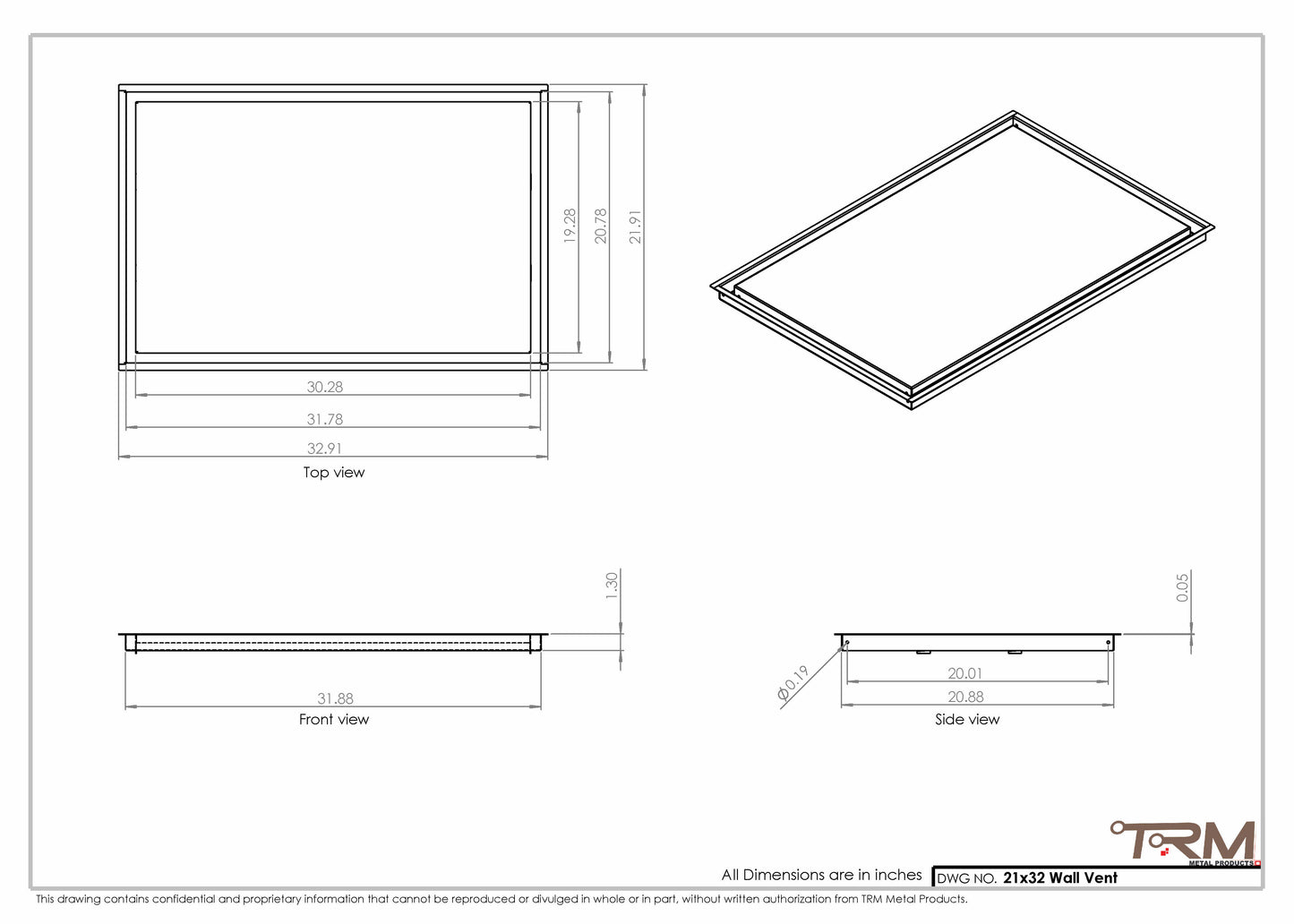 21x32 - Wall Vent - Modern Vent Cover -  Return Air Vent - TRM Metal  32x21