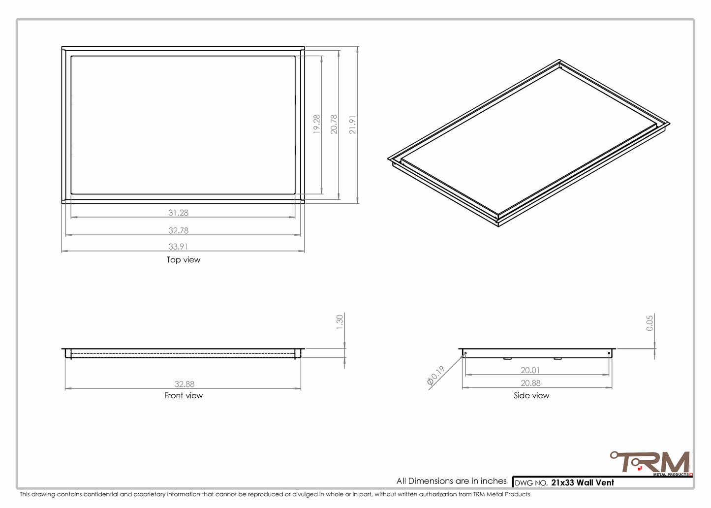 21x33 - Wall Vent - Modern Vent Cover -  Return Air Vent - TRM Metal  33x21