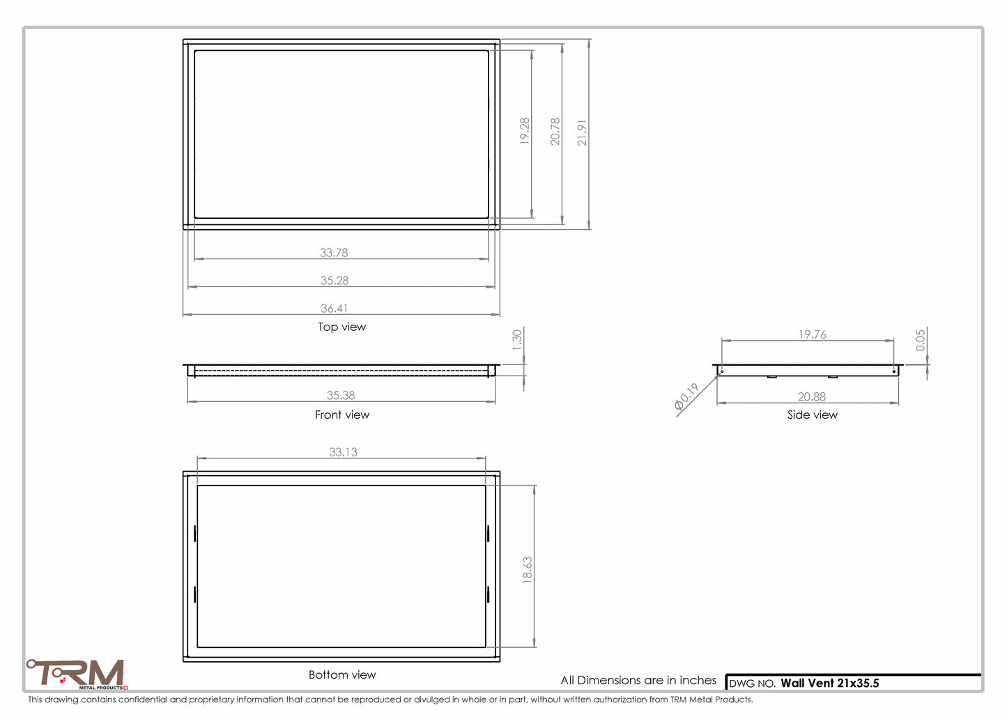 21x35.5 - Wall Vent - Modern Vent Cover -  Return Air Vent - TRM Metal  35.5x21
