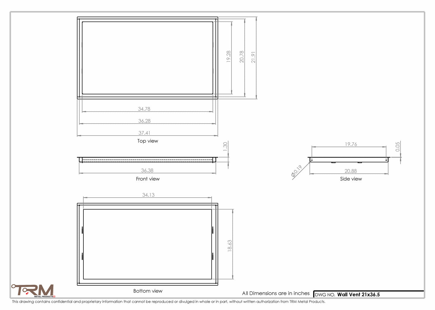 21x36.5 - Wall Vent - Modern Vent Cover -  Return Air Vent - TRM Metal  36.5x21