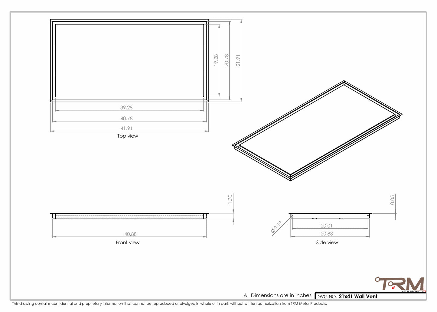 21x41 - Wall Vent - Modern Vent Cover -  Return Air Vent - TRM Metal  41x21