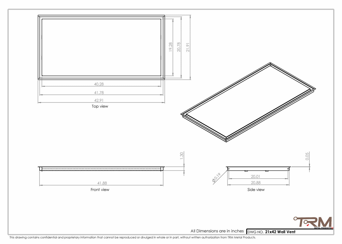 21x42 - Wall Vent - Modern Vent Cover -  Return Air Vent - TRM Metal  42x21