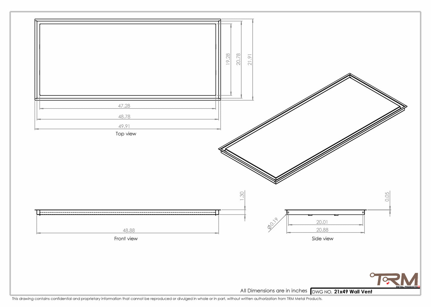 21x49 - Wall Vent - Modern Vent Cover -  Return Air Vent - TRM Metal  49x21