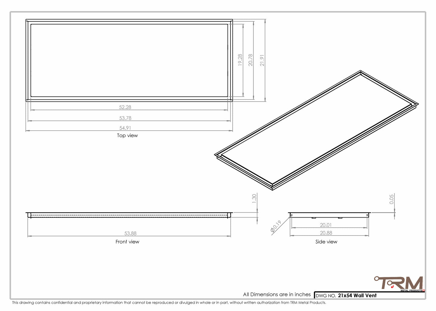 21x54 - Wall Vent - Modern Vent Cover -  Return Air Vent - TRM Metal  54x21