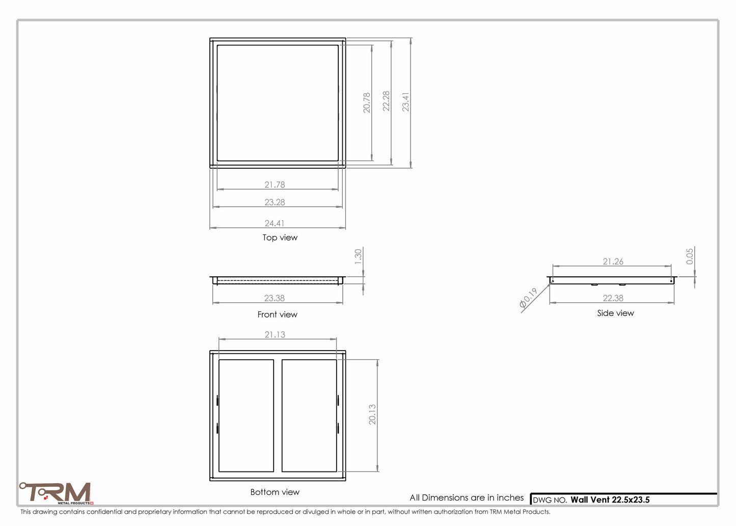 22.5x23.5 - Wall Vent - Modern Vent Cover -  Return Air Vent - TRM Metal  23.5x22.5