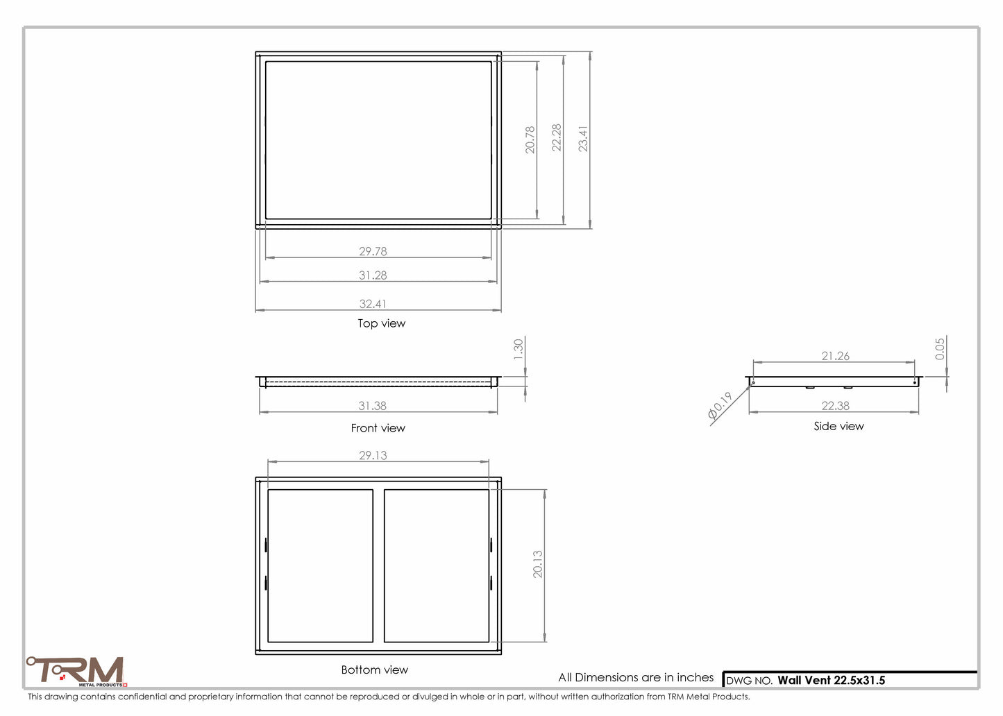22.5x31.5 - Wall Vent - Modern Vent Cover -  Return Air Vent - TRM Metal  31.5x22.5