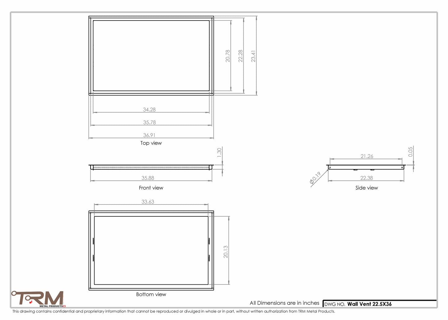 22.5x36 - Wall Vent - Modern Vent Cover -  Return Air Vent - TRM Metal  36x22.5
