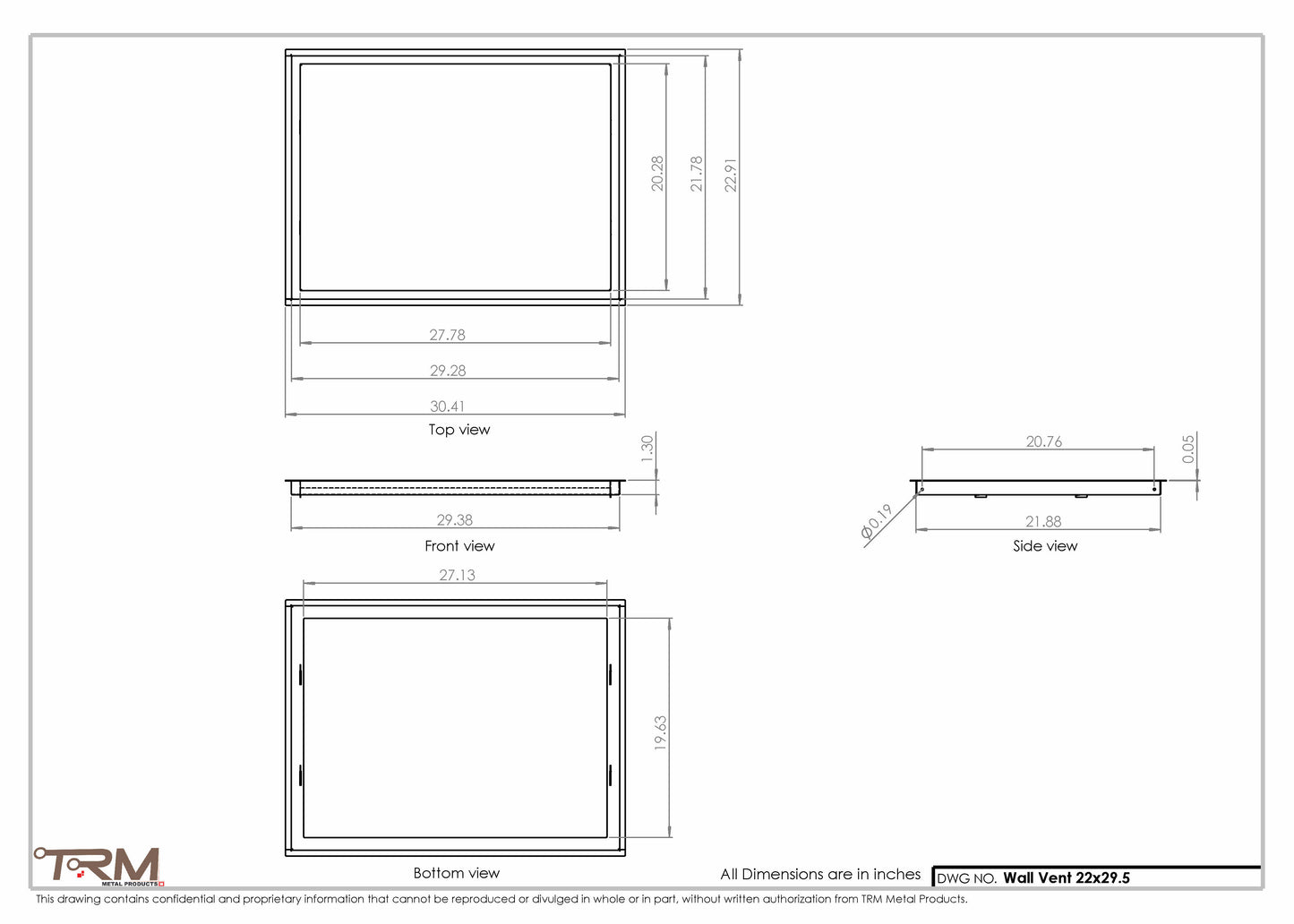 22x29.5 - Wall Vent - Modern Vent Cover -  Return Air Vent - TRM Metal  29.5x22