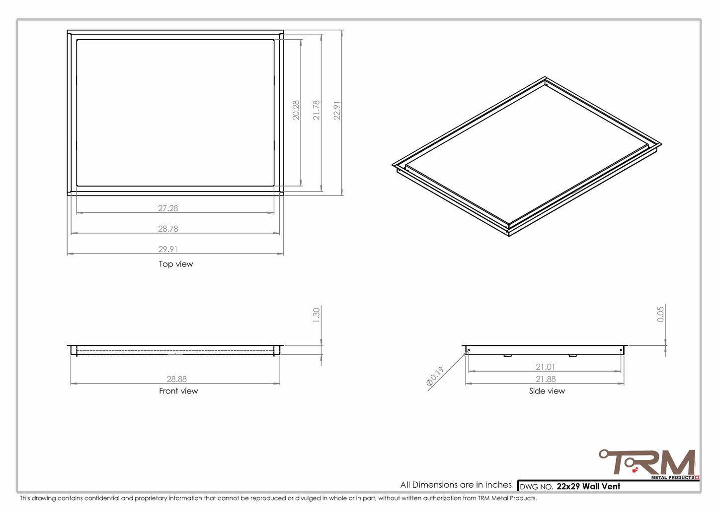 22x29 - Wall Vent - Modern Vent Cover -  Return Air Vent - TRM Metal  29x22