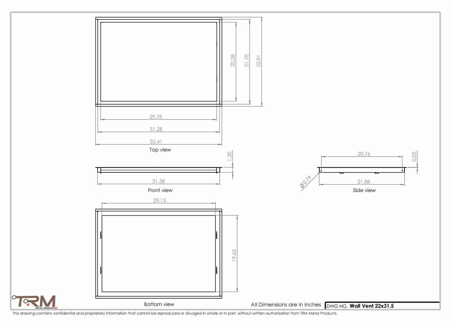 22x31.5 - Wall Vent - Modern Vent Cover -  Return Air Vent - TRM Metal  31.5x22