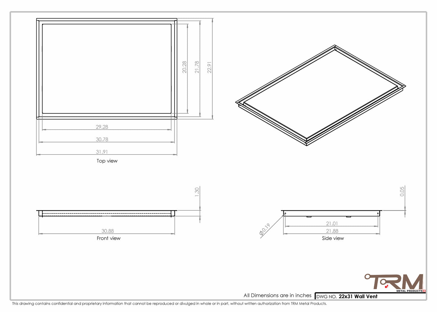 22x31 - Wall Vent - Modern Vent Cover -  Return Air Vent - TRM Metal  31x22