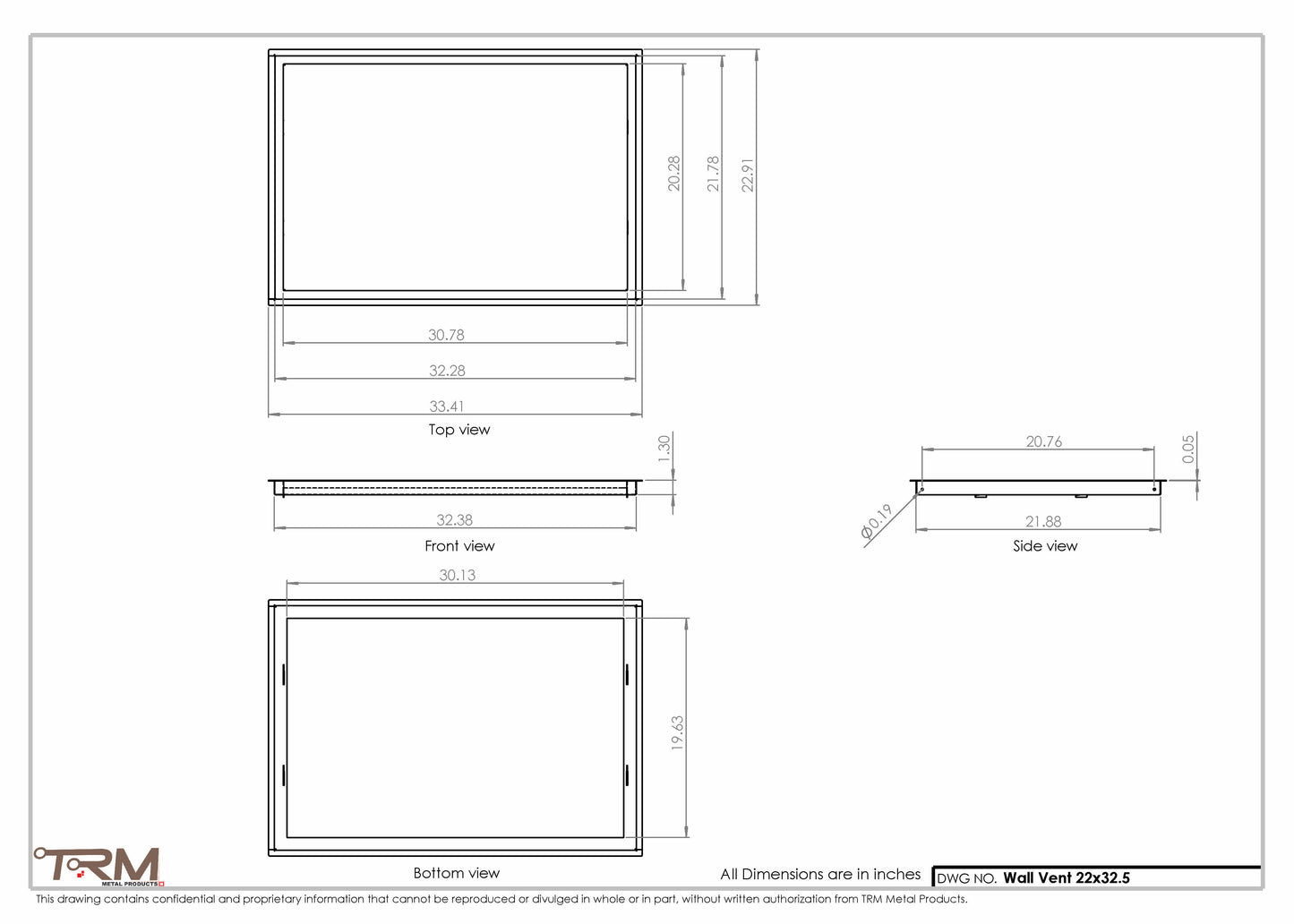 22x32.5 - Wall Vent - Modern Vent Cover -  Return Air Vent - TRM Metal  32.5x22