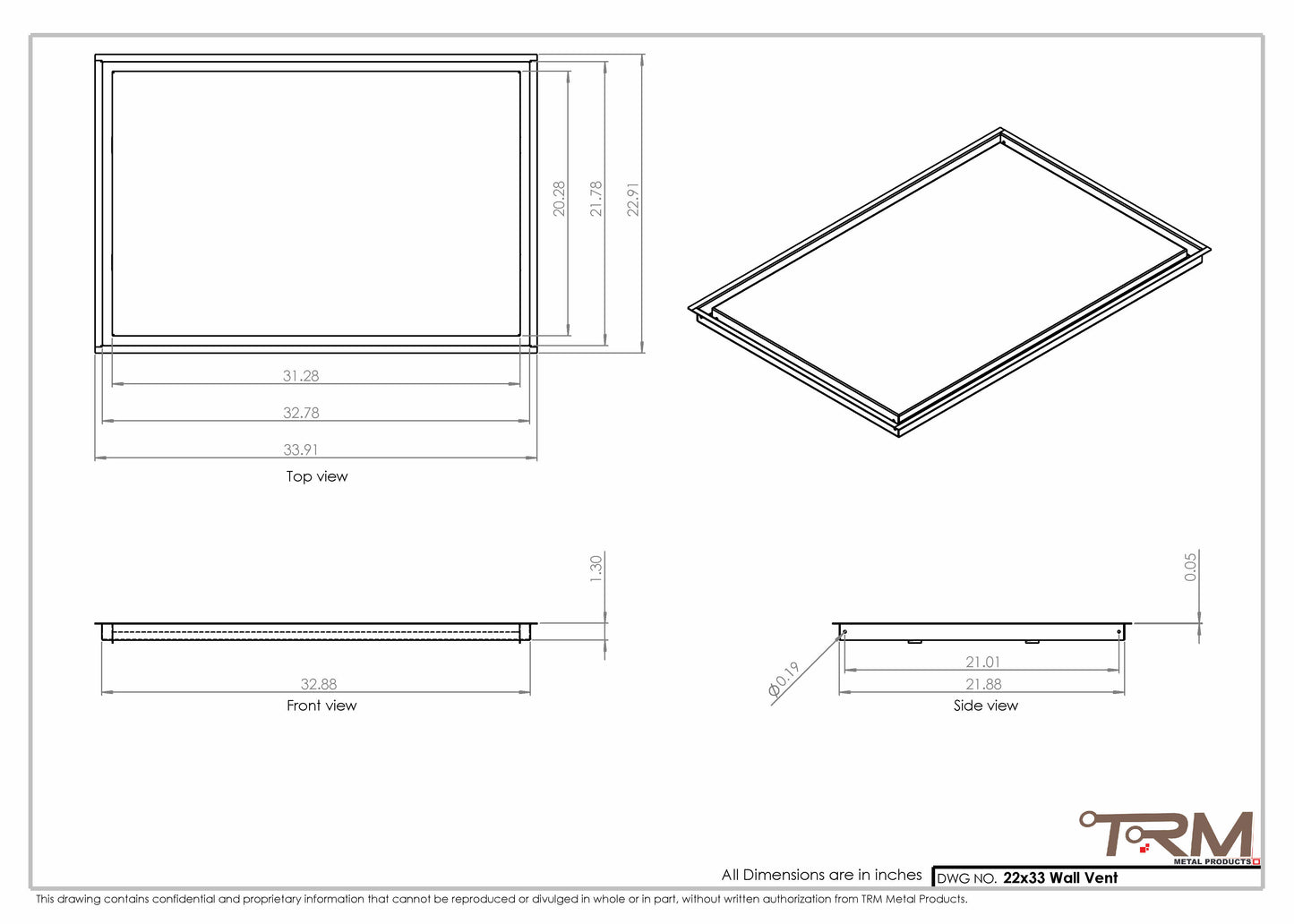 22x33 - Wall Vent - Modern Vent Cover -  Return Air Vent - TRM Metal  33x22