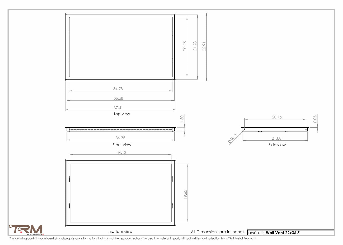 22x36.5 - Wall Vent - Modern Vent Cover -  Return Air Vent - TRM Metal  36.5x22