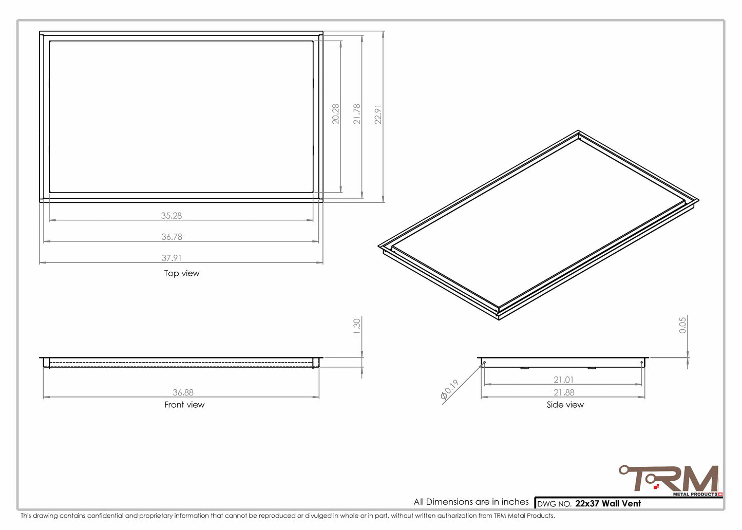 22x37 - Wall Vent - Modern Vent Cover -  Return Air Vent - TRM Metal  37x22