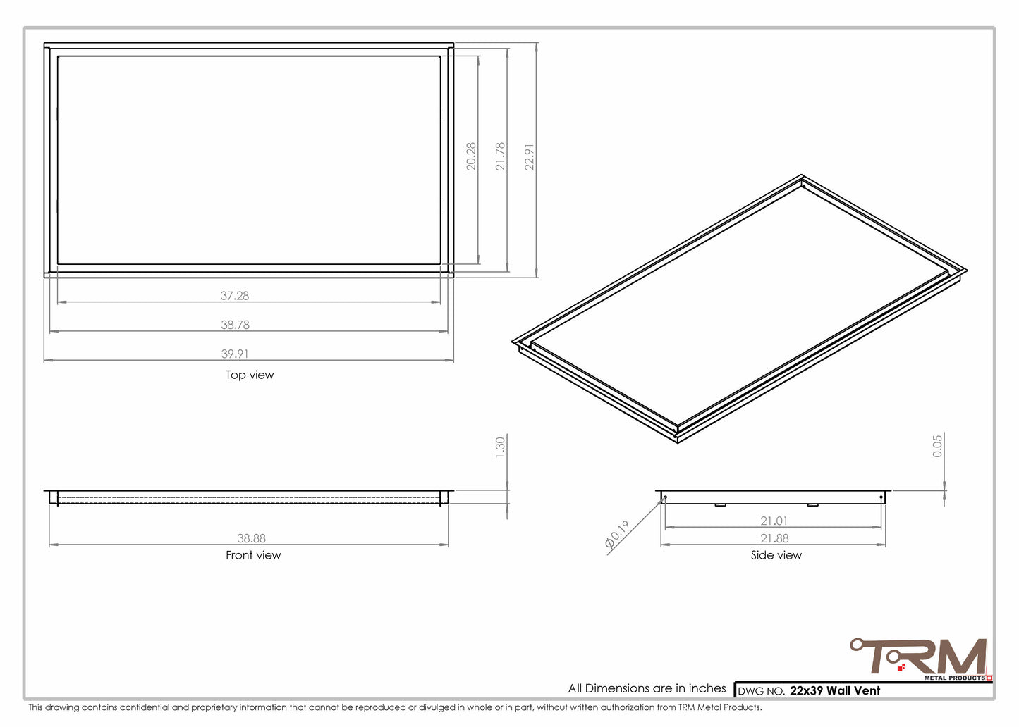 22x39 - Wall Vent - Modern Vent Cover -  Return Air Vent - TRM Metal  39x22