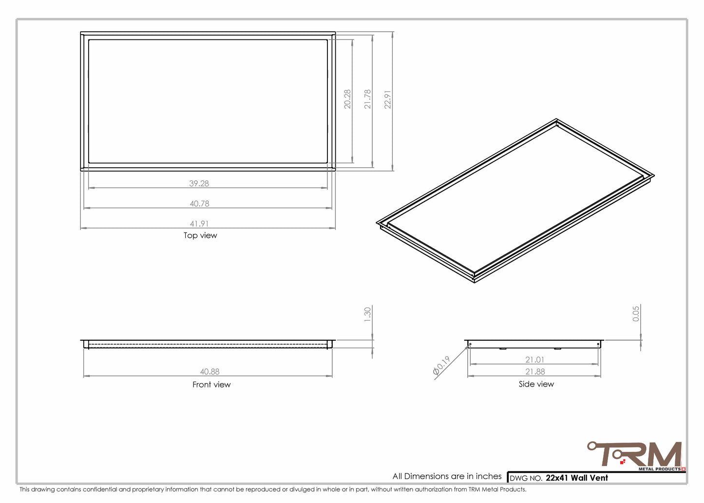 22x41 - Wall Vent - Modern Vent Cover -  Return Air Vent - TRM Metal  41x22