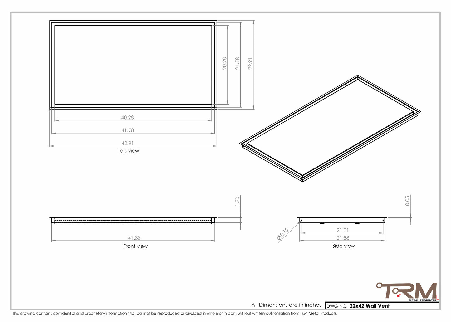 22x42 - Wall Vent - Modern Vent Cover -  Return Air Vent - TRM Metal  42x22