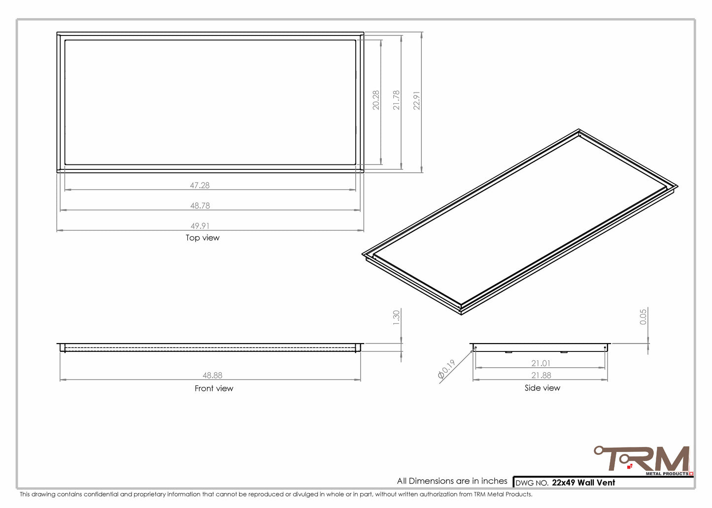 22x49 - Wall Vent - Modern Vent Cover -  Return Air Vent - TRM Metal  49x22