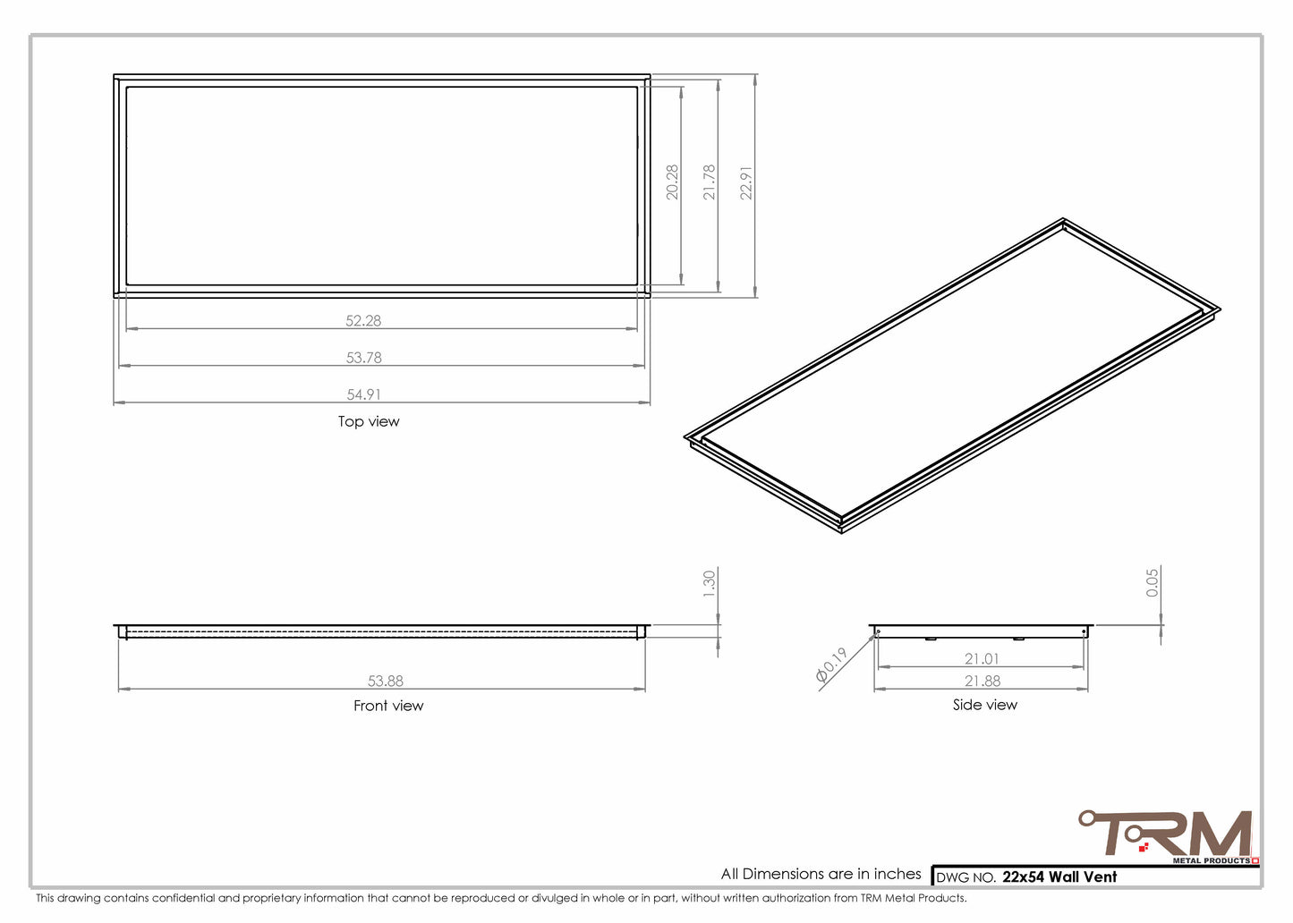 22x54 - Wall Vent - Modern Vent Cover -  Return Air Vent - TRM Metal  54x22
