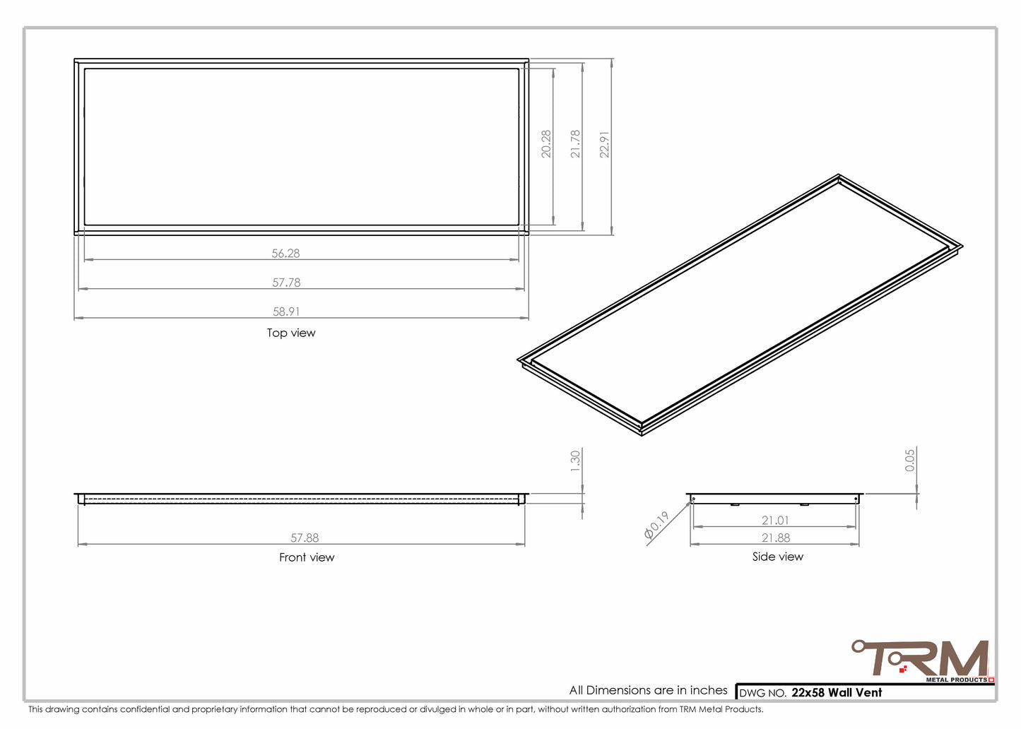 22x58 - Wall Vent - Modern Vent Cover -  Return Air Vent - TRM Metal  58x22