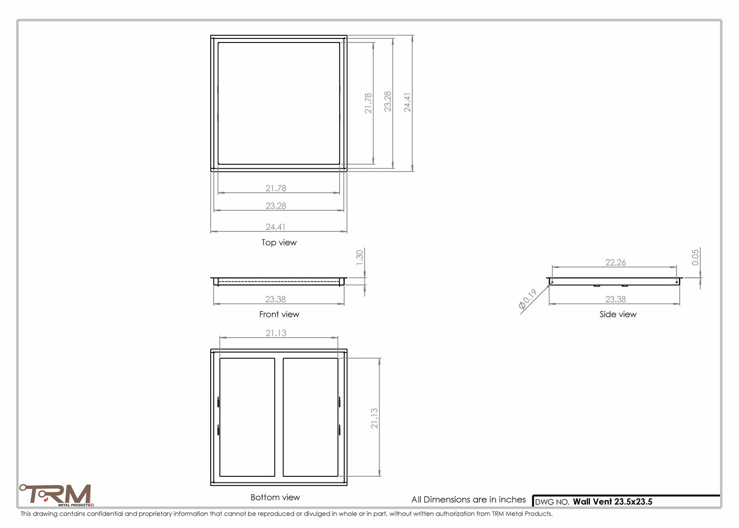 23.5x23.5 - Wall Vent - Modern Vent Cover -  Return Air Vent - TRM Metal  23.5x23.5