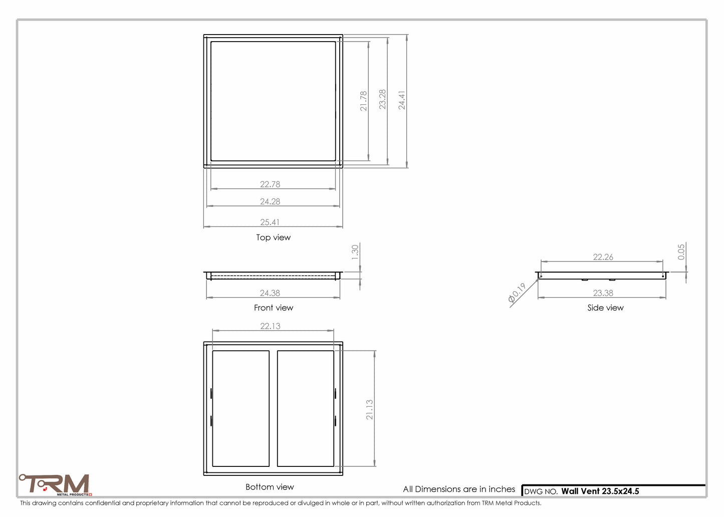 23.5x24.5 - Wall Vent - Modern Vent Cover -  Return Air Vent - TRM Metal  24.5x23.5