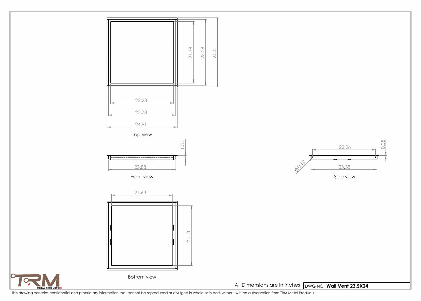 23.5x24 - Wall Vent - Modern Vent Cover -  Return Air Vent - TRM Metal  24x23.5