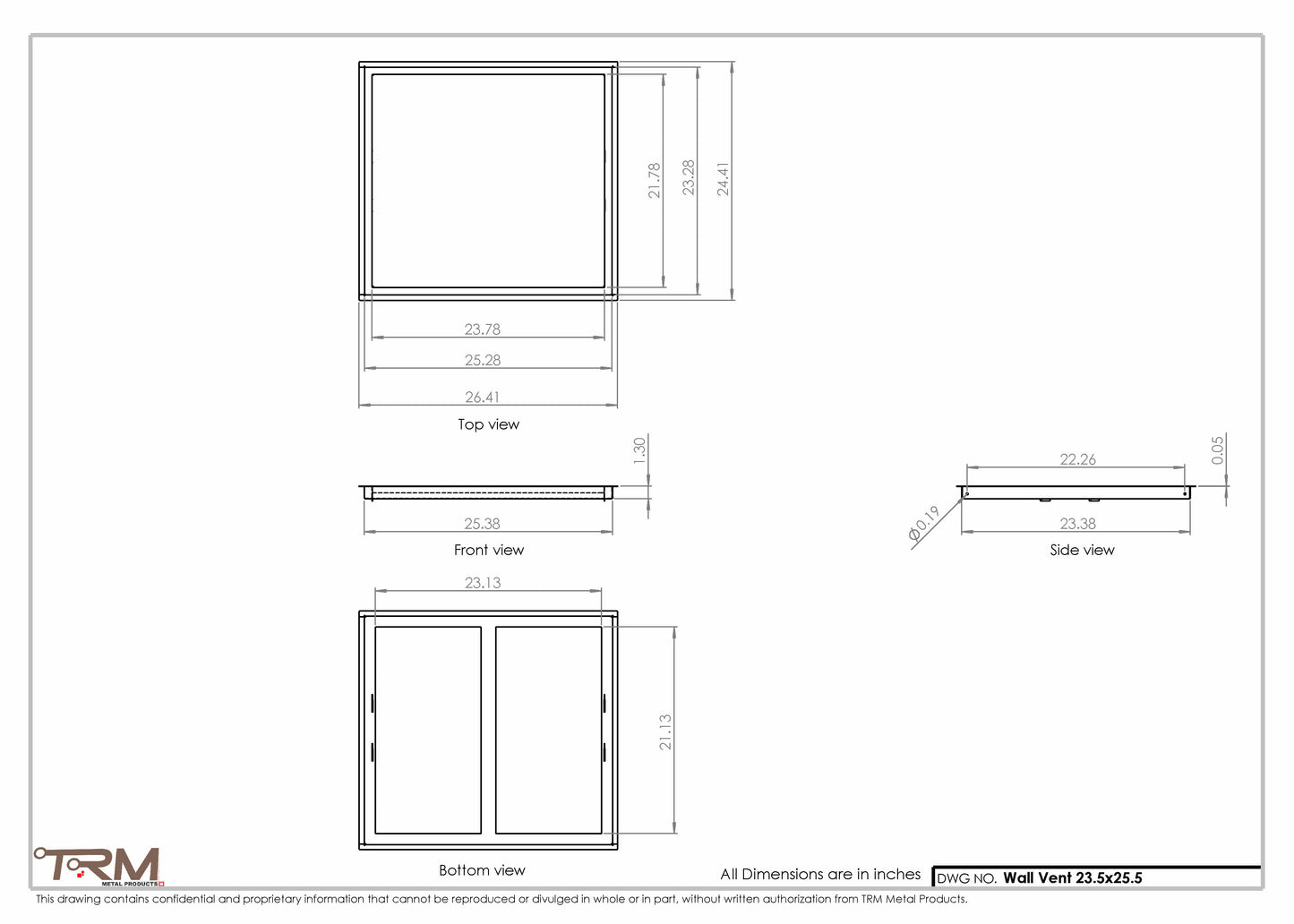 23.5x25.5 - Wall Vent - Modern Vent Cover -  Return Air Vent - TRM Metal  25.5x23.5