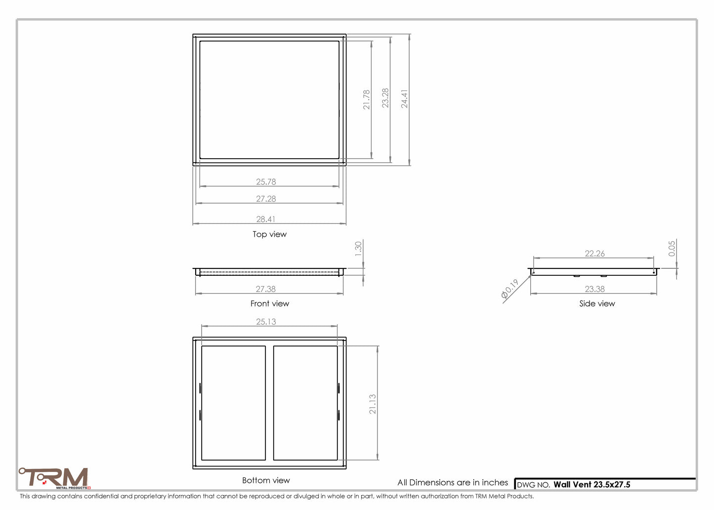 23.5x27.5 - Wall Vent - Modern Vent Cover -  Return Air Vent - TRM Metal  27.5x23.5
