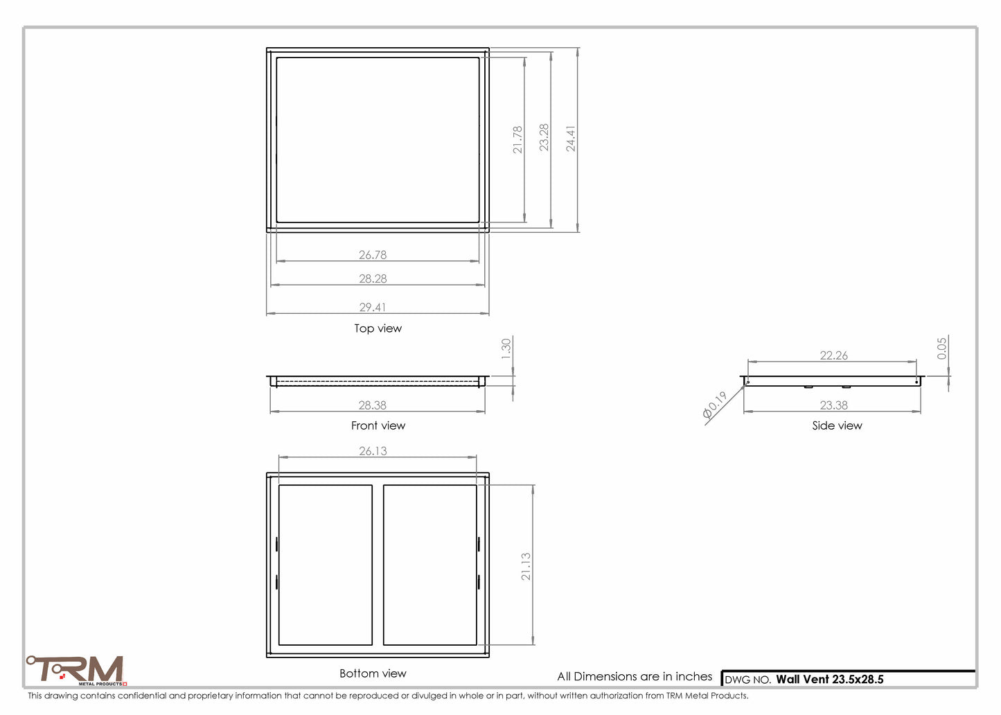 23.5x28.5 - Wall Vent - Modern Vent Cover -  Return Air Vent - TRM Metal  28.5x23.5