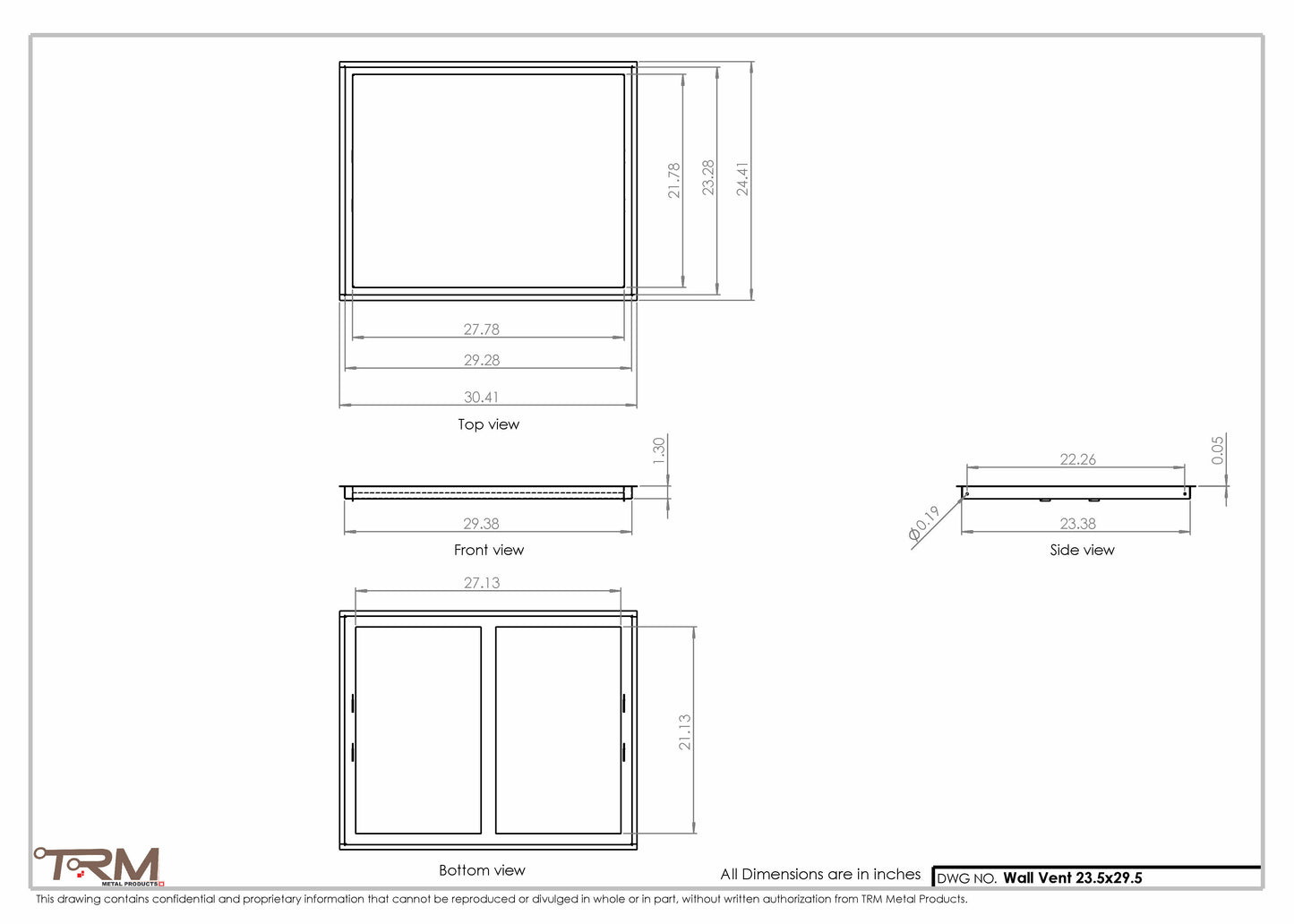 23.5x29.5 - Wall Vent - Modern Vent Cover -  Return Air Vent - TRM Metal  29.5x23.5